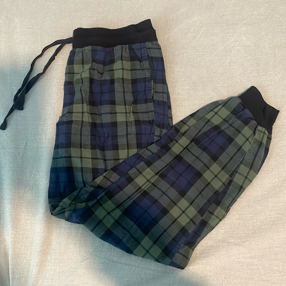Blue & Green Plaid Flannel Jogger Pajama Pants. Size: XS.